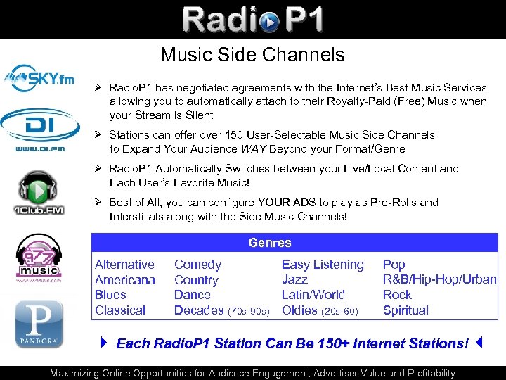Music Side Channels Ø Radio. P 1 has negotiated agreements with the Internet’s Best