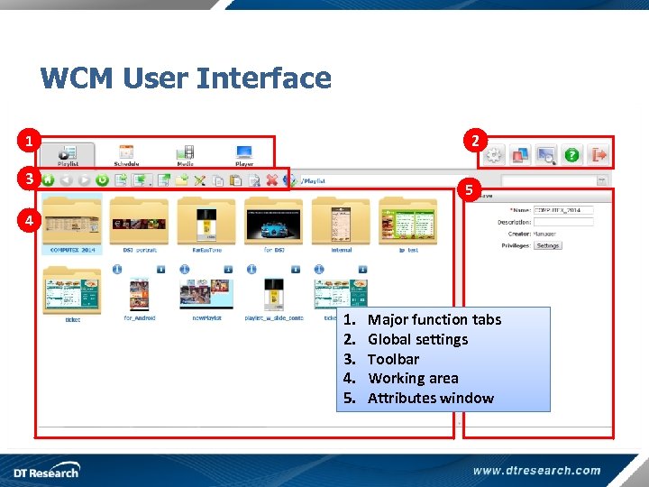WCM User Interface 1 2 3 5 4 1. 2. 3. 4. 5. Major