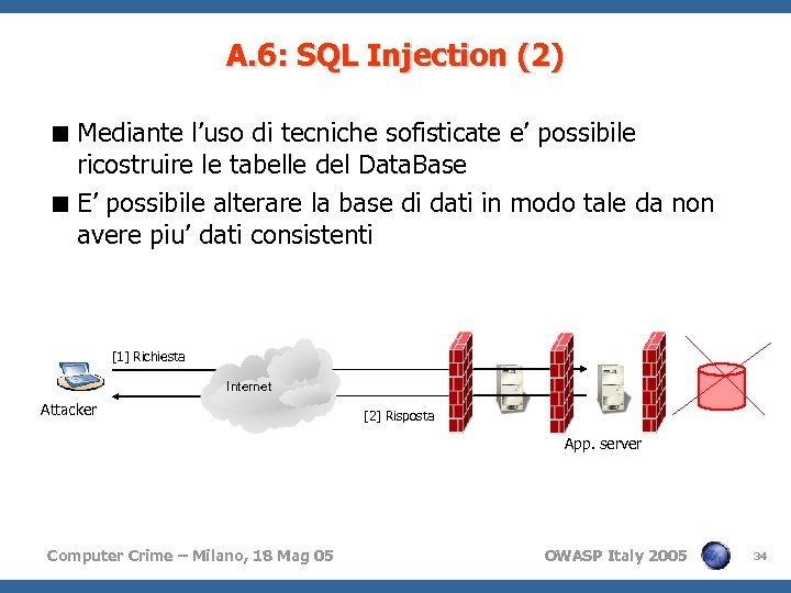 A. 6: SQL Injection (2) < Mediante l’uso di tecniche sofisticate e’ possibile ricostruire