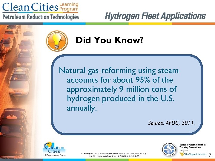 Did You Know? Natural gas reforming using steam accounts for about 95% of the