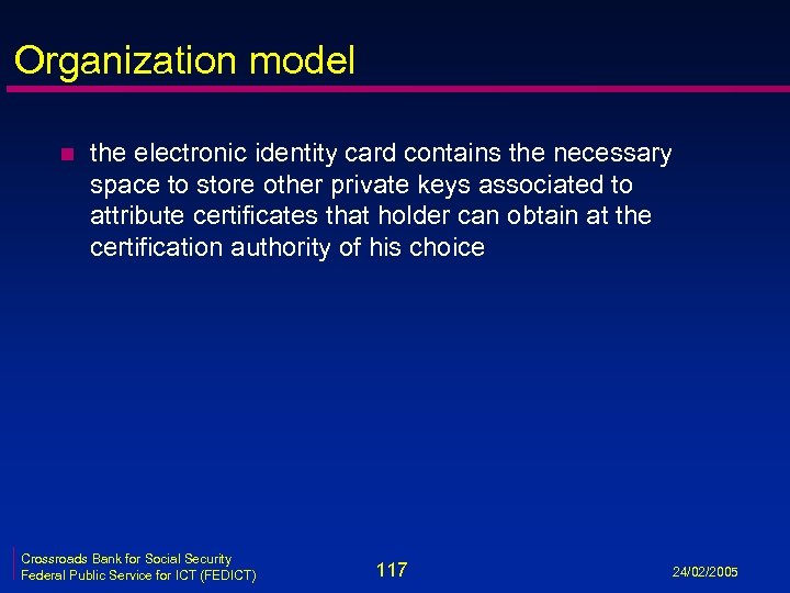 Organization model n the electronic identity card contains the necessary space to store other