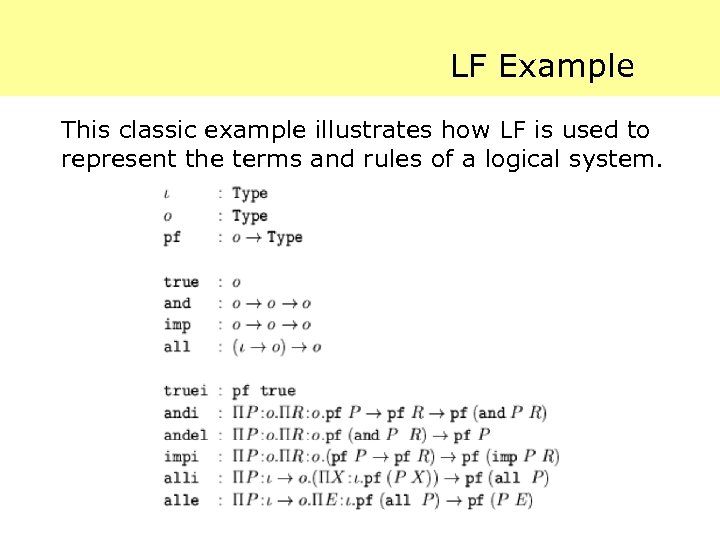 LF Example This classic example illustrates how LF is used to represent the terms