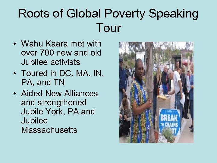 Roots of Global Poverty Speaking Tour • Wahu Kaara met with over 700 new