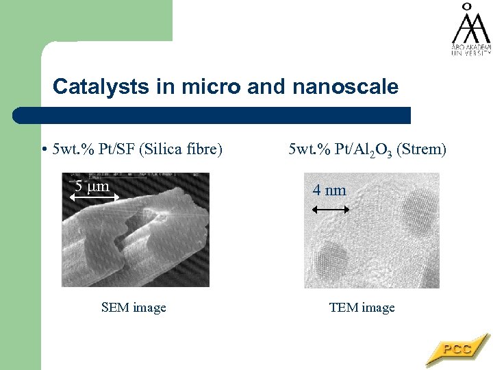 Catalysts in micro and nanoscale • 5 wt. % Pt/SF (Silica fibre) 5 m