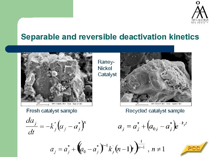 Separable and reversible deactivation kinetics Raney. Nickel Catalyst Fresh catalyst sample Recycled catalyst sample