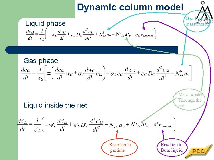 Dynamic column model Gas-liquid masstransfer Liquid phase Gas phase Masstransfer Through the net Liquid