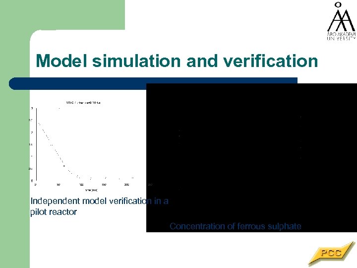 Model simulation and verification Independent model verification in a pilot reactor Concentration of ferrous