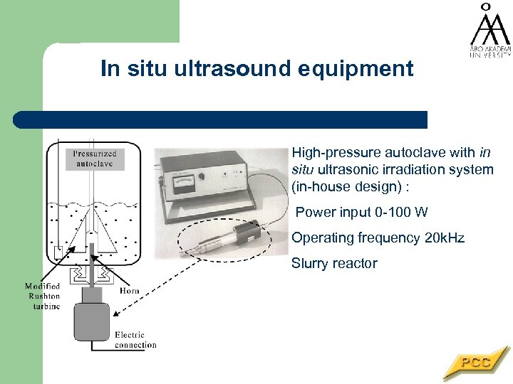 In situ ultrasound equipment High-pressure autoclave with in situ ultrasonic irradiation system (in-house design)