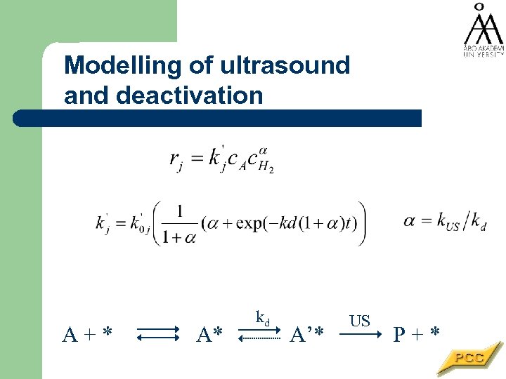 Modelling of ultrasound and deactivation A+* A* kd A’* US P+* 