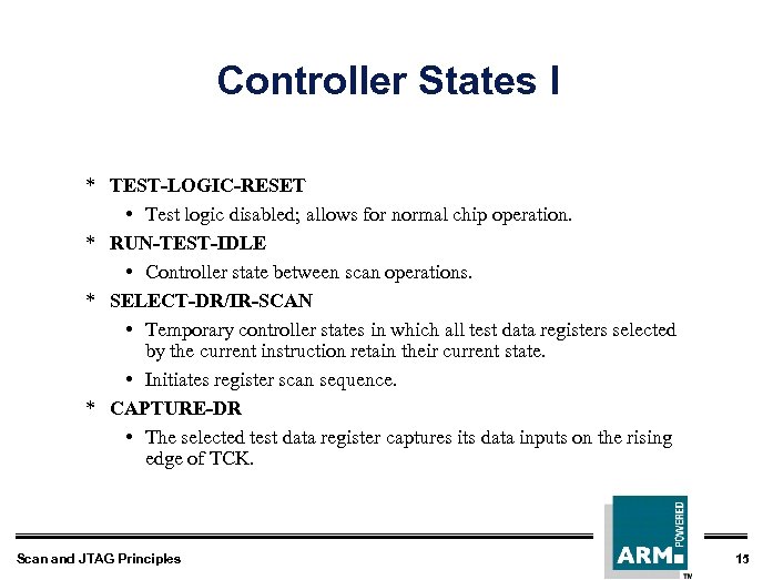 Controller States I * TEST-LOGIC-RESET • Test logic disabled; allows for normal chip operation.
