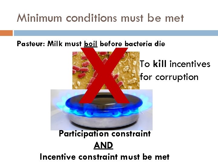 Minimum conditions must be met X Pasteur: Milk must boil before bacteria die To