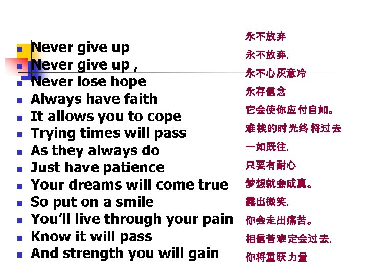 n n n n Never give up , Never lose hope Always have faith