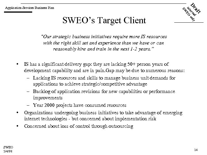 ft a l Dr terna only in EO SW Application Services Business Plan SWEO’s