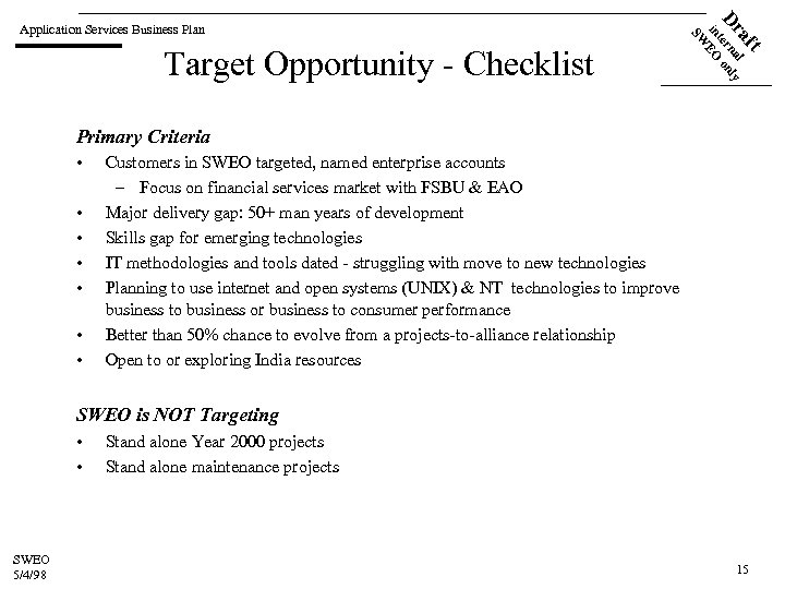 ft Target Opportunity - Checklist a l Dr terna only in EO SW Application
