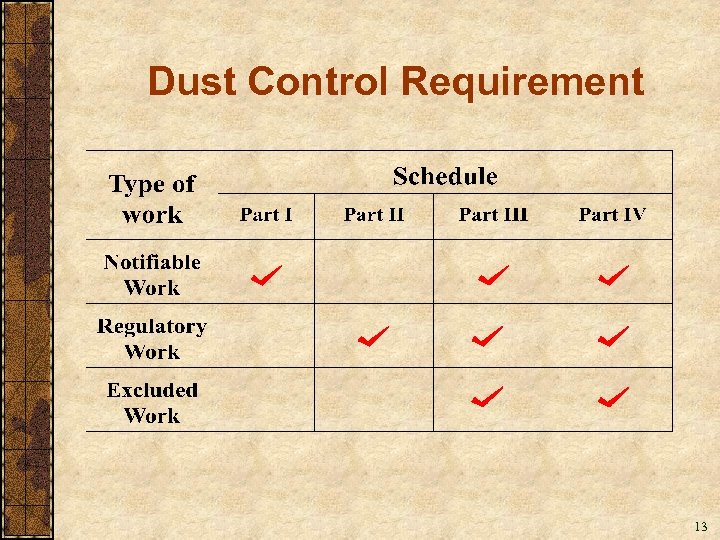 Dust Control Requirement 13 