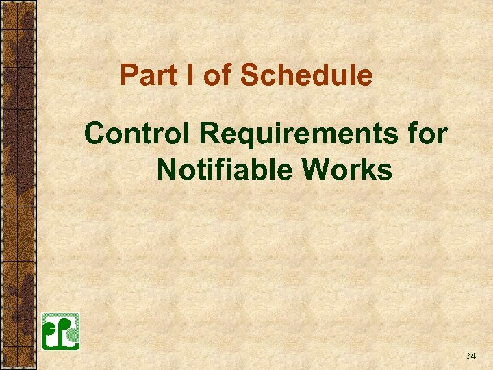 Part I of Schedule Control Requirements for Notifiable Works 34 