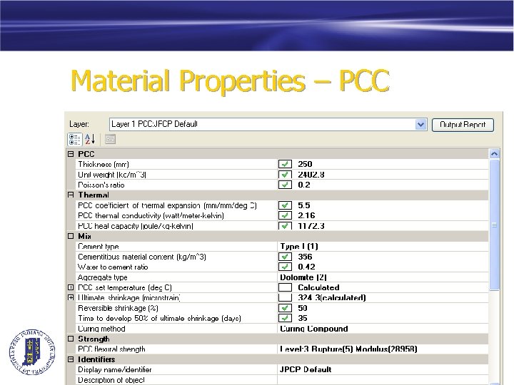 Material Properties – PCC 