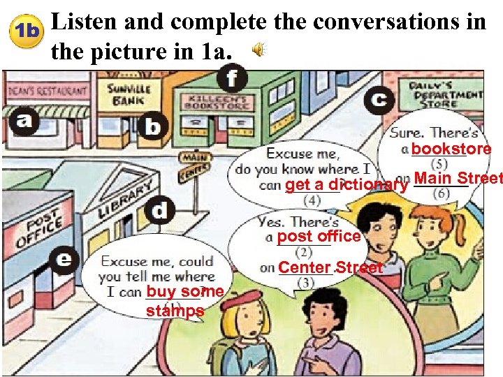 1 b Listen and complete the conversations in the picture in 1 a. bookstore