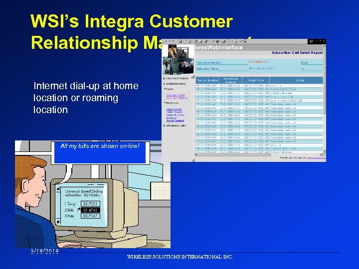 WSI’s Integra Customer Relationship Management Internet dial-up at home location or roaming location All