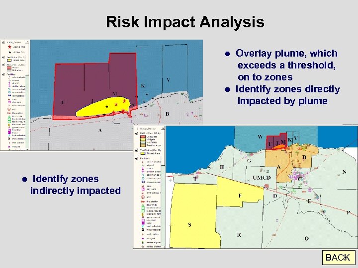 Risk Impact Analysis ● Overlay plume, which exceeds a threshold, on to zones ●