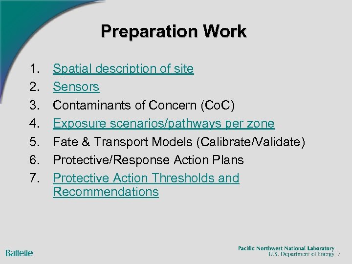 Preparation Work 1. 2. 3. 4. 5. 6. 7. Spatial description of site Sensors