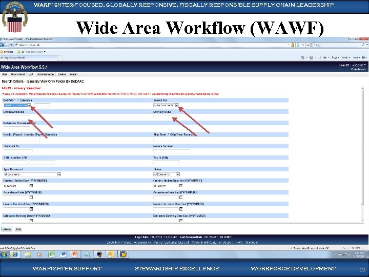 WARFIGHTER-FOCUSED, GLOBALLY RESPONSIVE, FISCALLY RESPONSIBLE SUPPLY CHAIN LEADERSHIP Wide Area Workflow (WAWF) WARFIGHTER SUPPORT