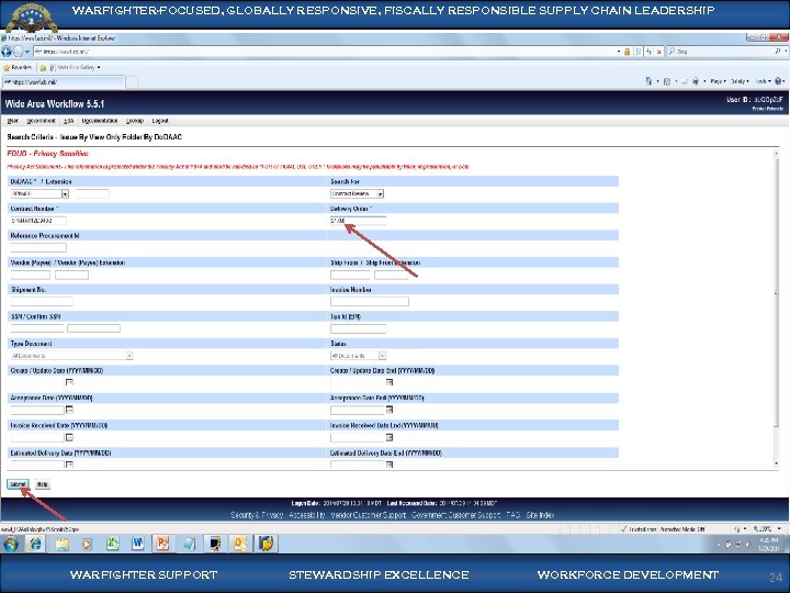 WARFIGHTER-FOCUSED, GLOBALLY RESPONSIVE, FISCALLY RESPONSIBLE SUPPLY CHAIN LEADERSHIP WARFIGHTER SUPPORT STEWARDSHIP EXCELLENCE WORKFORCE DEVELOPMENT