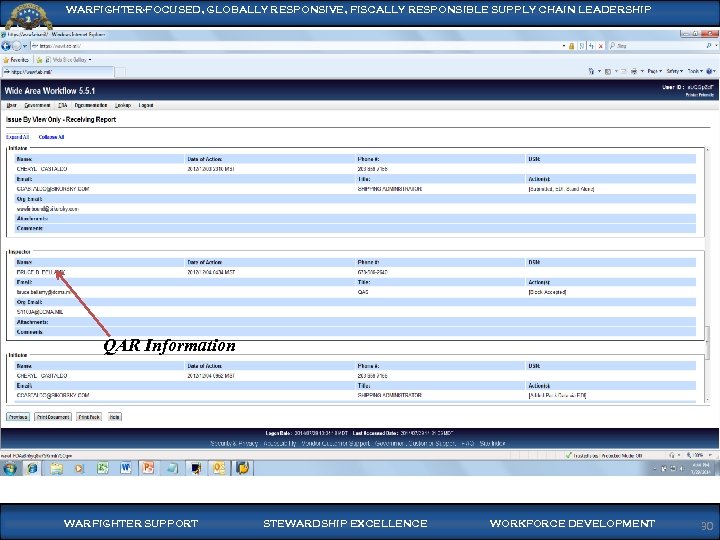 WARFIGHTER-FOCUSED, GLOBALLY RESPONSIVE, FISCALLY RESPONSIBLE SUPPLY CHAIN LEADERSHIP QAR Information WARFIGHTER SUPPORT STEWARDSHIP EXCELLENCE