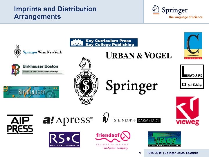 Imprints and Distribution Arrangements 5 19. 03. 2018 | Springer Library Relations 