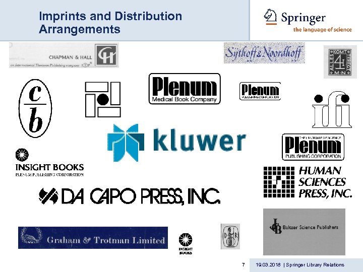 Imprints and Distribution Arrangements 7 19. 03. 2018 | Springer Library Relations 