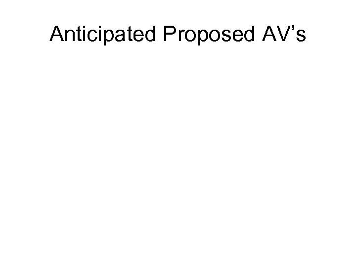 Anticipated Proposed AV’s 