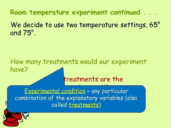 Room temperature experiment continued. . . We decide to use two temperature settings, 65°