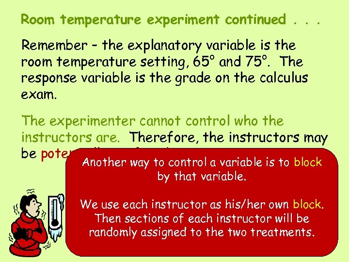 Room temperature experiment continued. . . Remember – the explanatory variable is the room