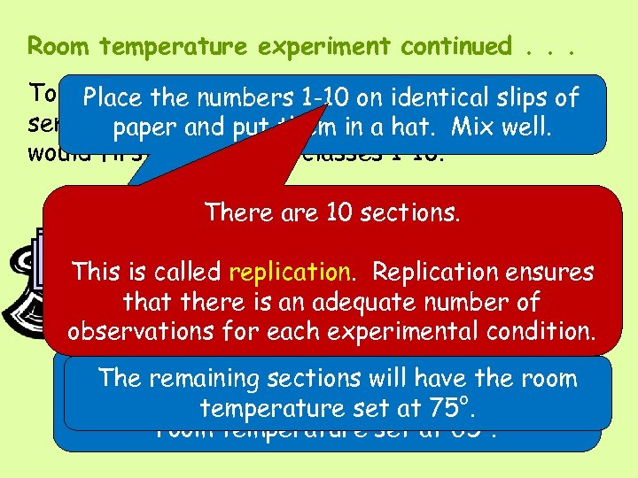 Room temperature experiment continued. . . To randomly assign the 10 sections of first-