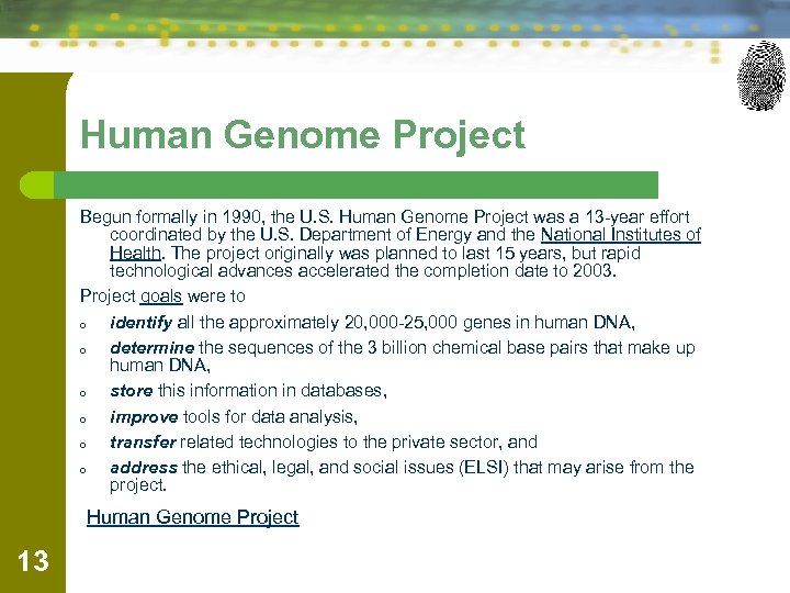 Human Genome Project Begun formally in 1990, the U. S. Human Genome Project was