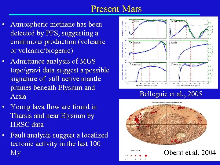 Present Mars • Atmospheric methane has been detected by PFS, suggesting a continuous production