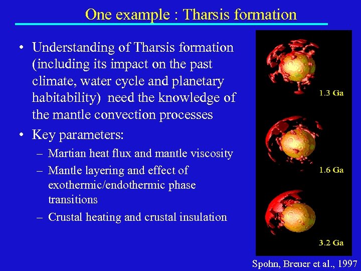 One example : Tharsis formation • Understanding of Tharsis formation (including its impact on