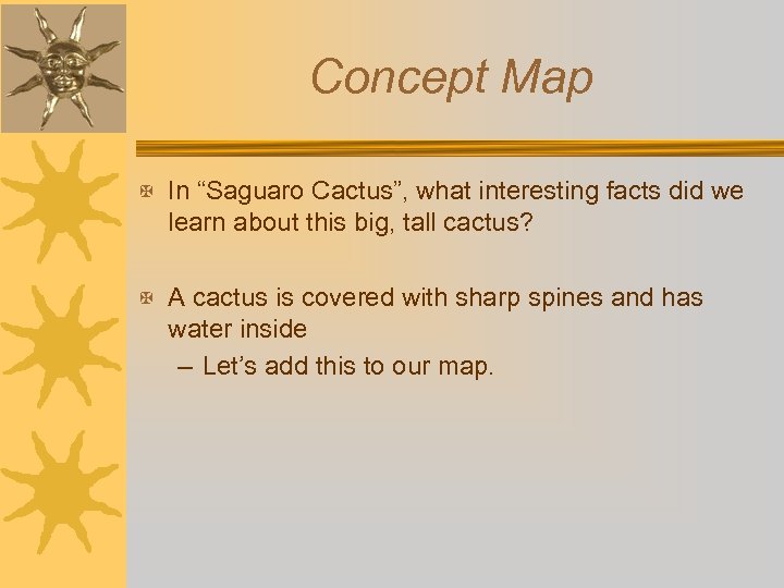 Concept Map X In “Saguaro Cactus”, what interesting facts did we learn about this