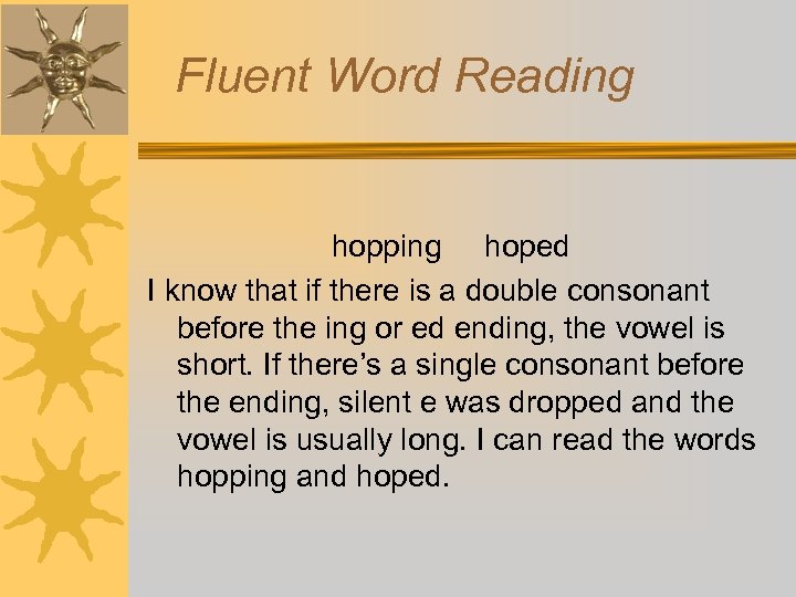 Fluent Word Reading hopping hoped I know that if there is a double consonant