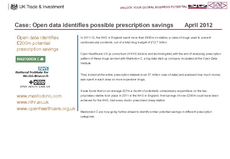 UNLOCK YOUR GLOBAL BUSINESS POTENTIAL Case: Open data identifies possible prescription savings Open data