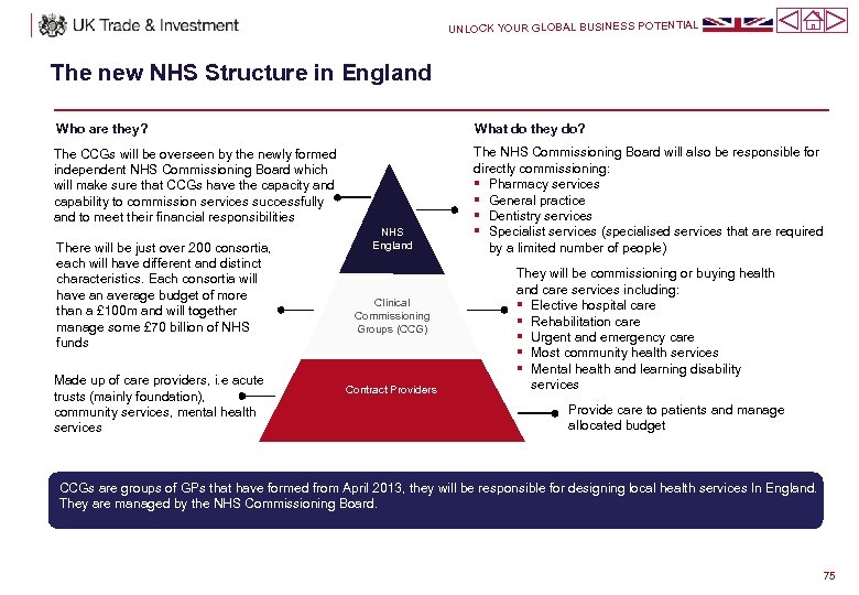 UNLOCK YOUR GLOBAL BUSINESS POTENTIAL The new NHS Structure in England Who are they?