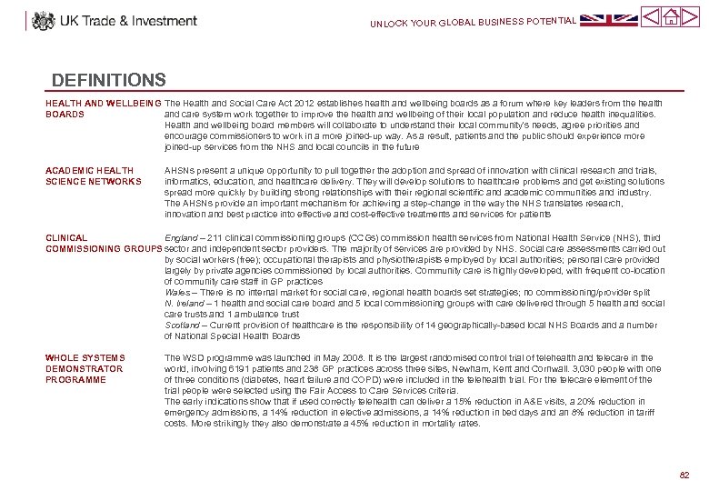 UNLOCK YOUR GLOBAL BUSINESS POTENTIAL DEFINITIONS HEALTH AND WELLBEING The Health and Social Care