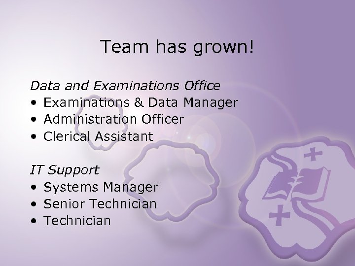 Team has grown! Data and Examinations Office • Examinations & Data Manager • Administration