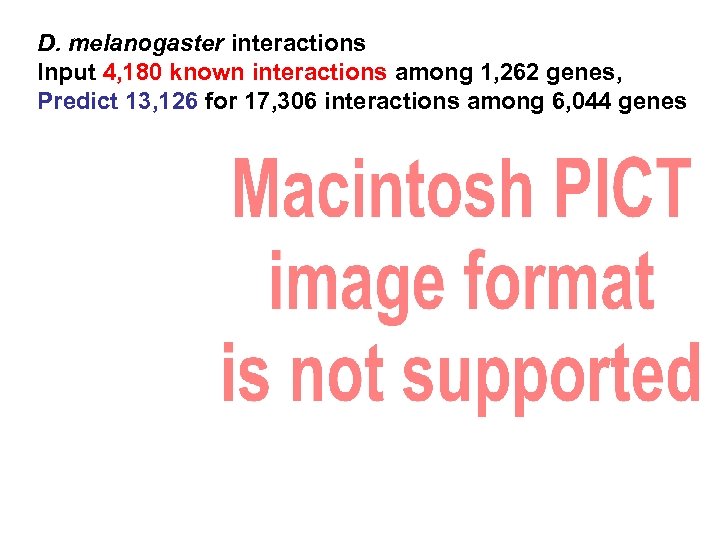 D. melanogaster interactions Input 4, 180 known interactions among 1, 262 genes, Predict 13,