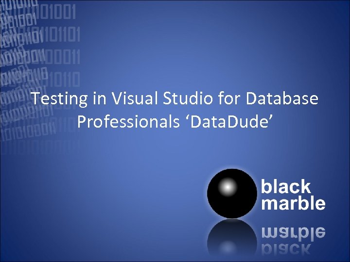 Testing in Visual Studio for Database Professionals ‘Data. Dude’ 
