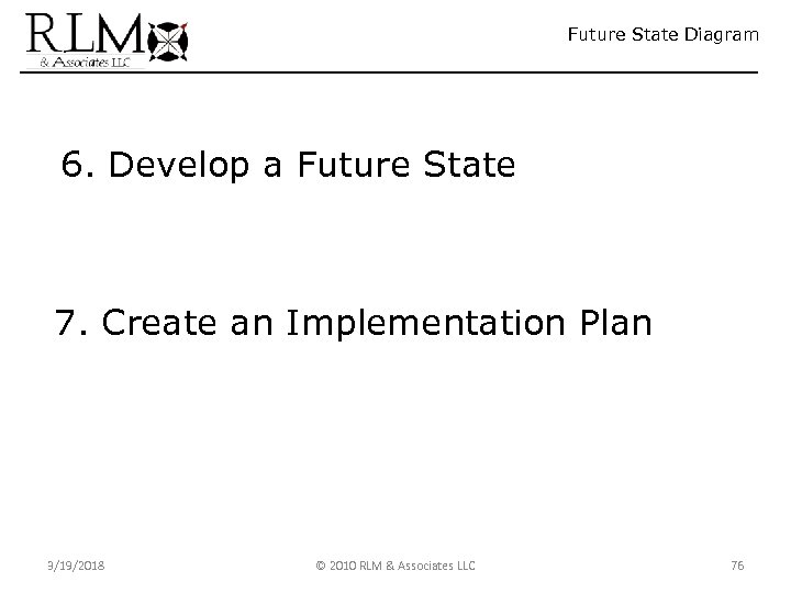 Future State Diagram 6. Develop a Future State 7. Create an Implementation Plan 3/19/2018