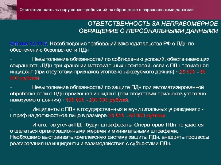 Защита персональных данных ответственность