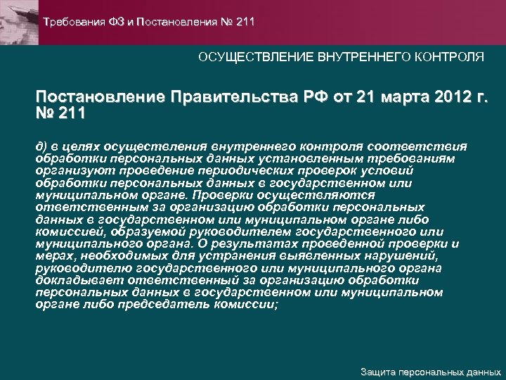 План внутреннего контроля соответствия обработки персональных данных