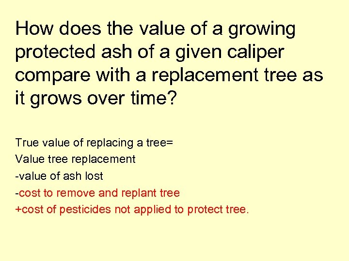 How does the value of a growing protected ash of a given caliper compare
