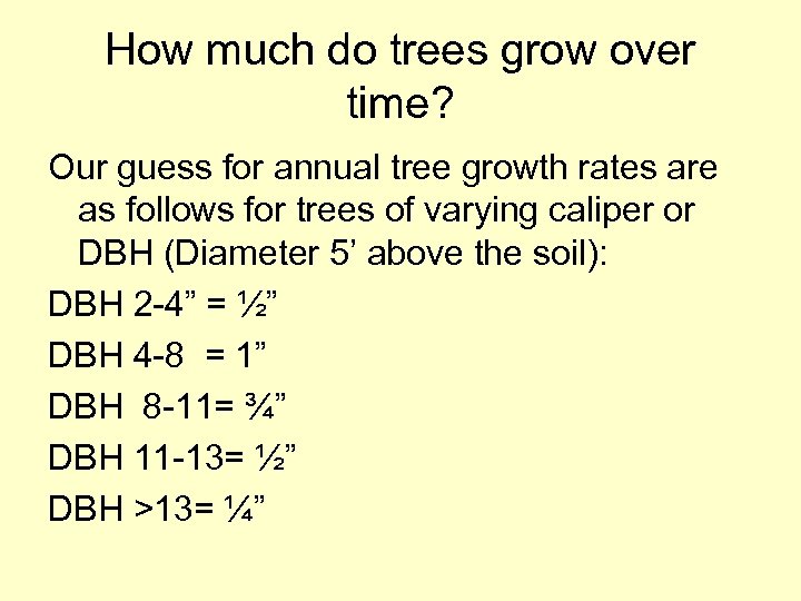 How much do trees grow over time? Our guess for annual tree growth rates